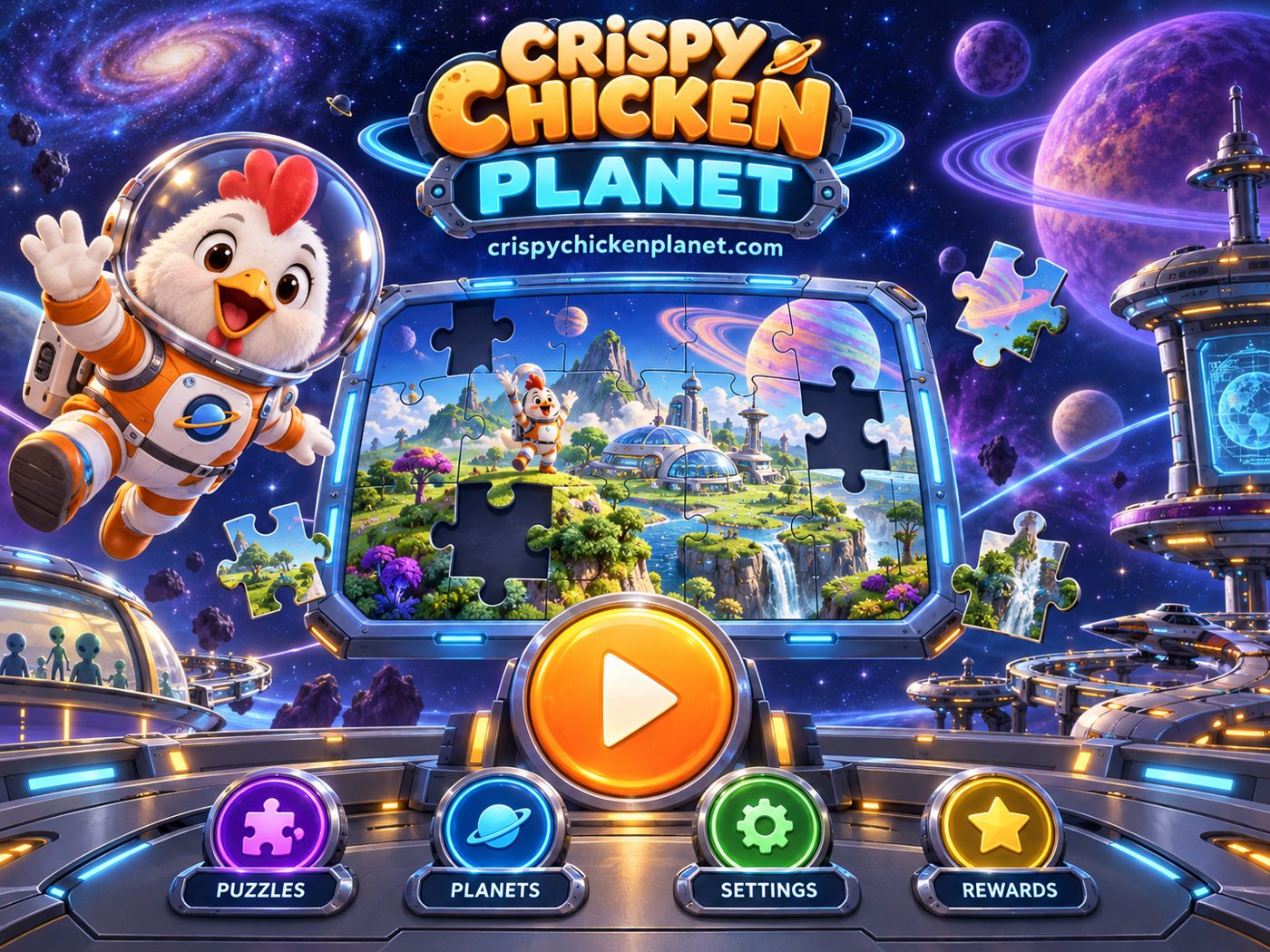 Crispy Chicken Planet: pantalla de inicio del juego